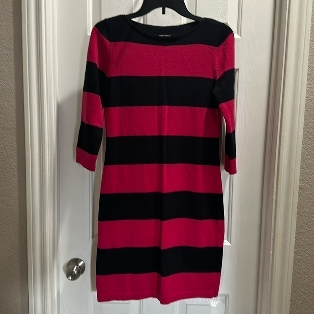 Ellen Tracy 3/4 Sleeve Striped Fashion Shirt Dress Women's Small Pink Black